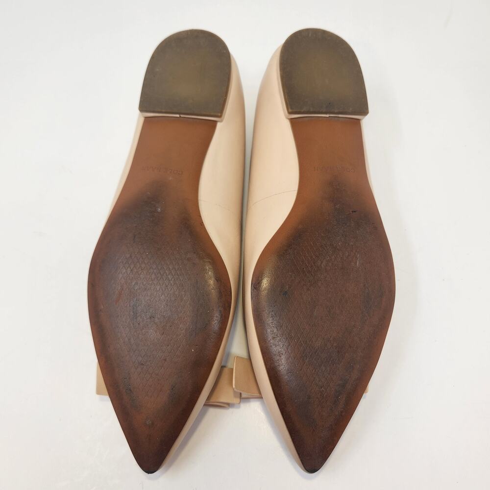 Cole Haan Tali Bow Skimmer Nude Leather Ballet Flats Size 7B Pointed Toe Shoes - Picture 9 of 9